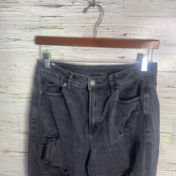 American Eagle Outfitters High Rise Distressed Black Jeans size 8 long mom jeans - Picture 3 of 10